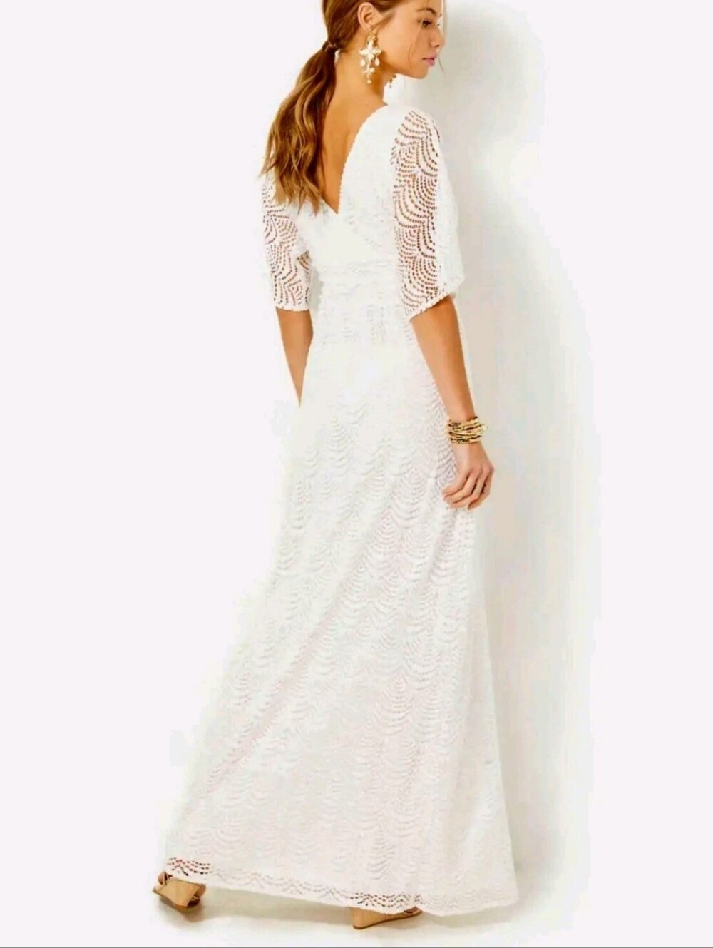 Lilly Pulitzer Parigi Elbow Sleeve Lace Maxi Dress In Resort White - Picture 4 of 16